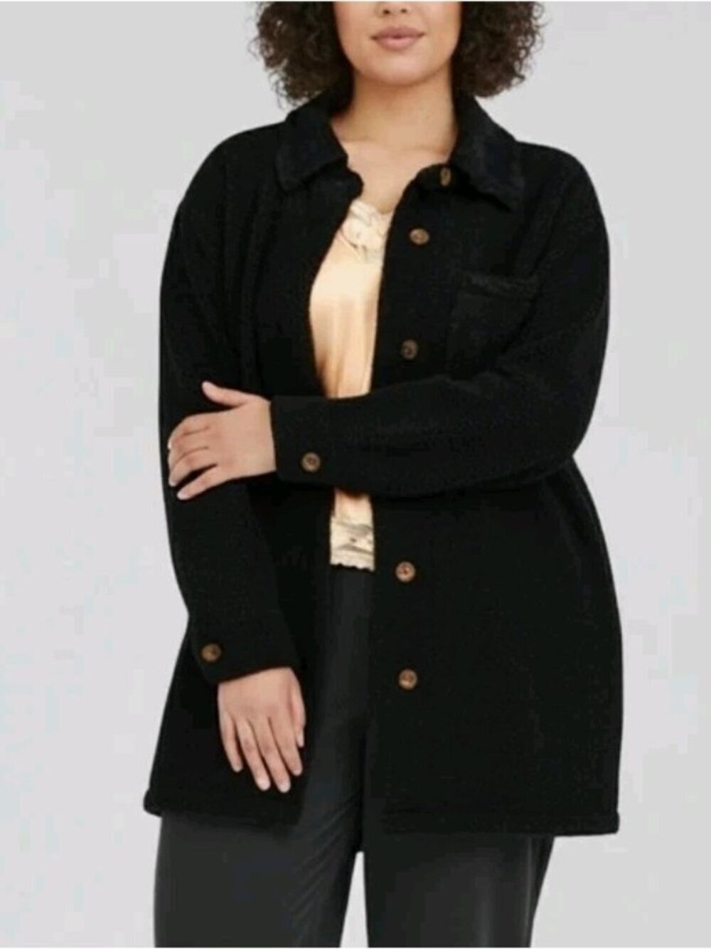 Lucky Brand Size S Black Teddy Sherpa Shirt Jacket Shacket Oversized
